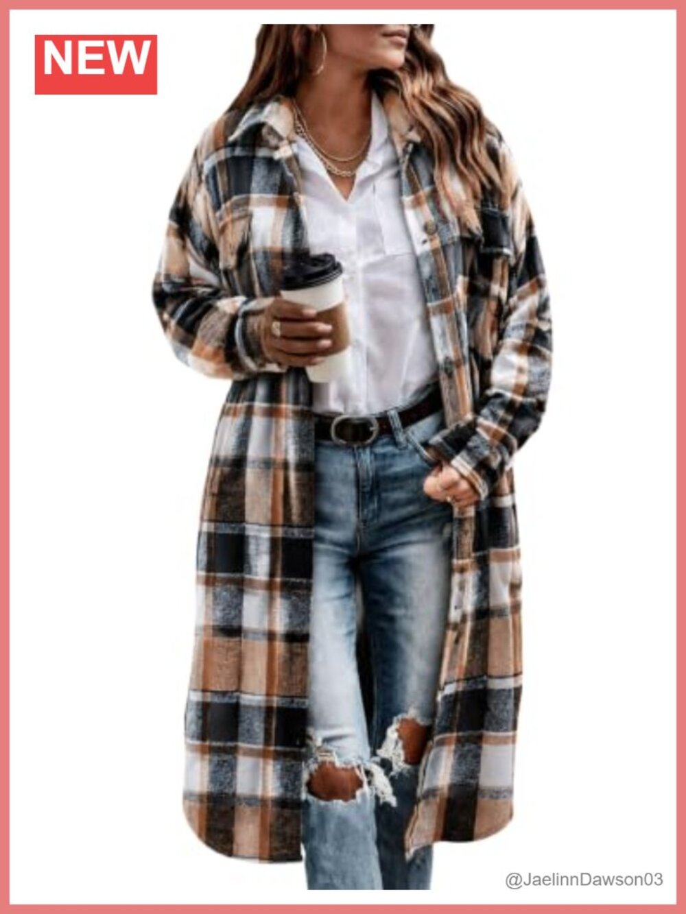 Oversized Plaid Shacket Long Flannel Shirt Jacket Button Down Fall Layer